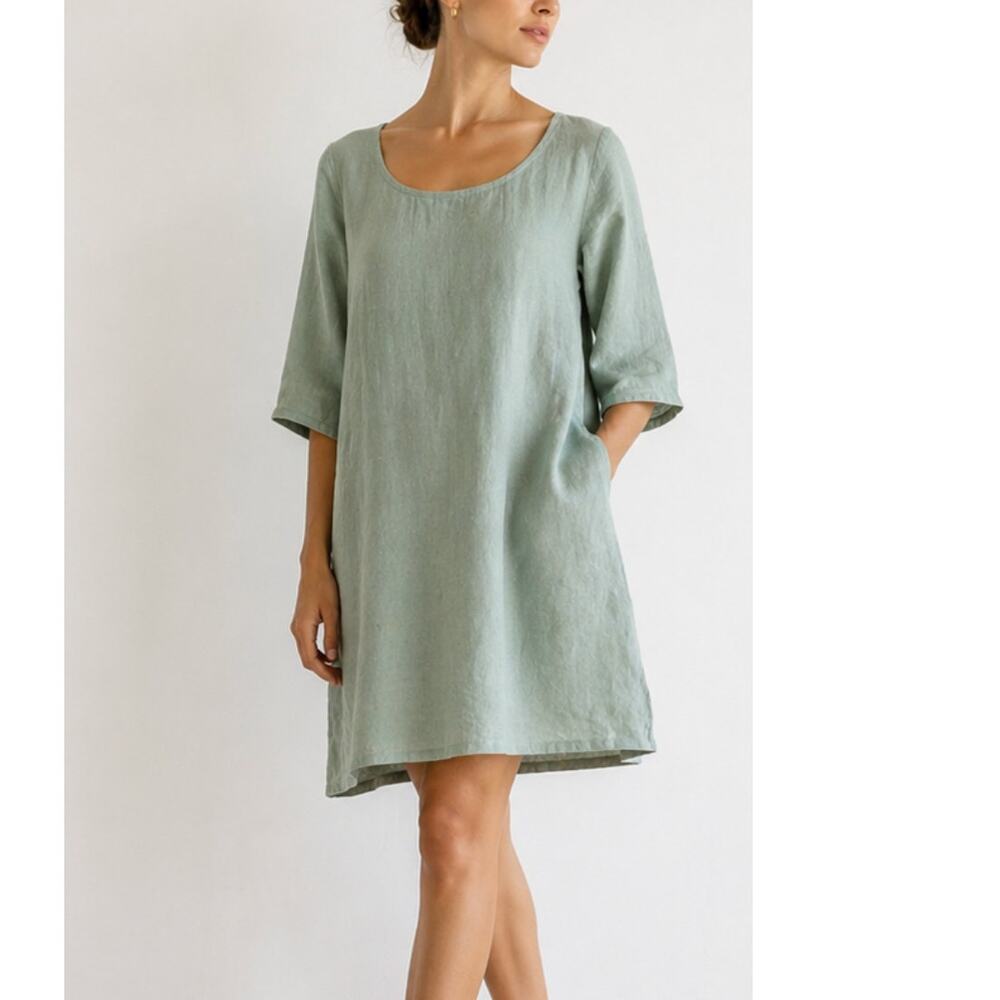 bryn Walker Sage Green Linen Shift Dress